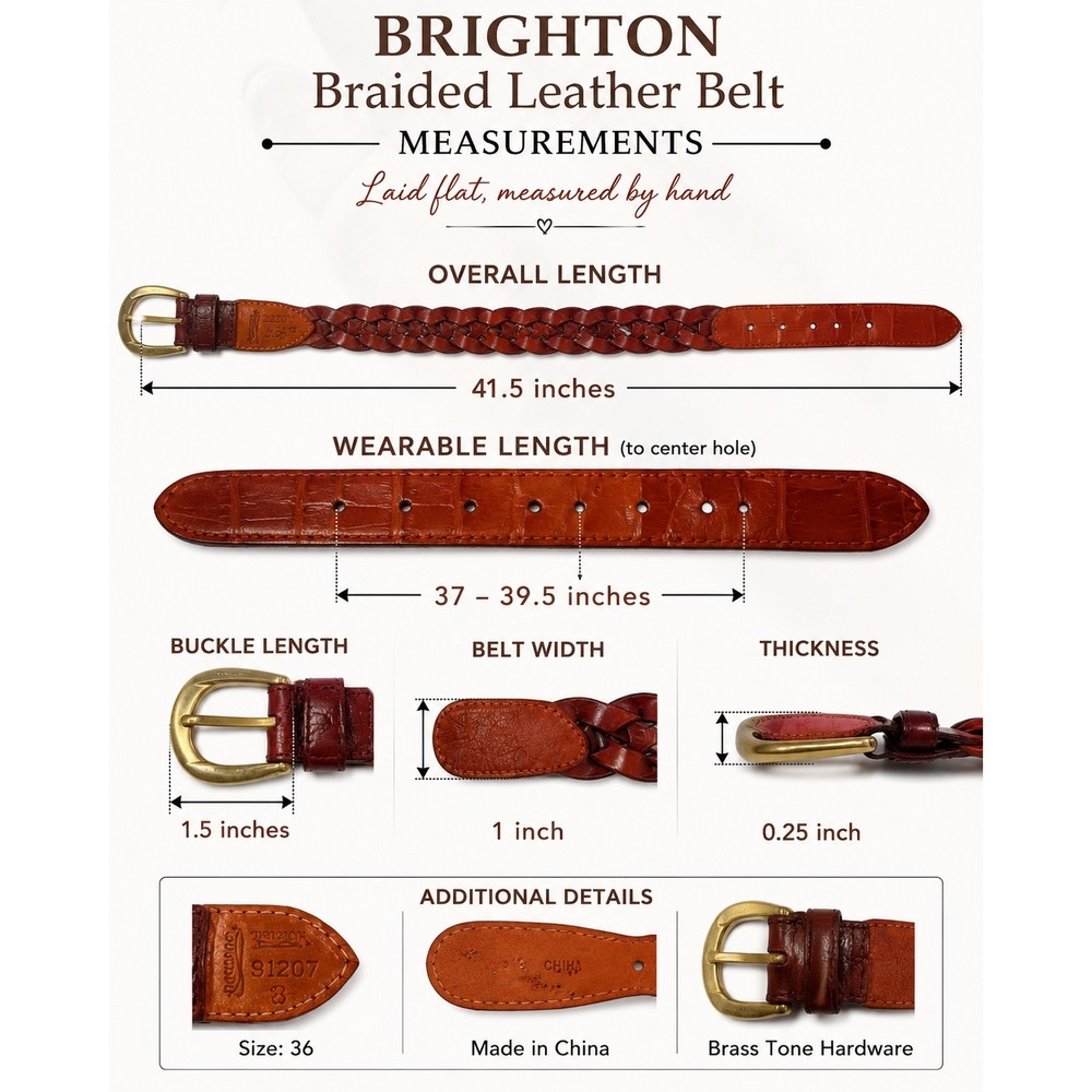 Brighton Braided Leather Belt Women Size 36 Brown Croc Embossed Boho Western - Picture 5 of 10